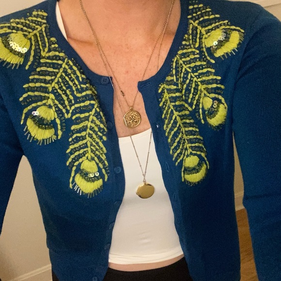 Anthropologie Tabitha Cardigan - beaded peacock 🦚 feathers- so pretty! - Picture 2 of 10